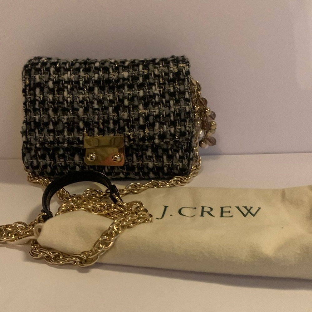 J.Crew tweed mini crossbody bag with pearl charm